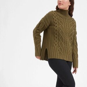 Everlane Olive Turtleneck Cable Knit Sweater
